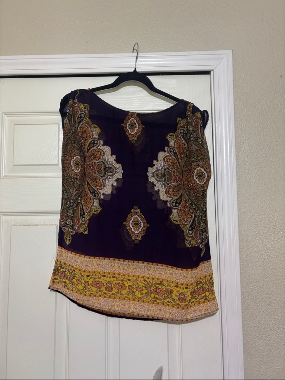 Sleeveless Paisley Print Camisole in Deep Purple with Yellow Border